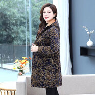 君芳雅  媽媽秋冬裝棉衣女加絨加厚棉服加中老年女裝中長(cháng)款棉襖外套 藏青發(fā)財樹(shù) 2XL 建議115-130斤