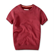 VPVZ秋冬季純色圓領(lǐng)短袖衛衣男加絨加厚套頭T恤歐美大碼純棉打底衫潮 DXR01-棗紅 【95-110斤建議M碼】