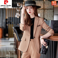 皮爾卡丹（pierre cardin）咖啡色西裝套裝女2025春秋新款時尚氣質高端職業(yè)西服外套女工作服 皮粉 (西裝+褲子) 2XL