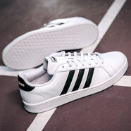 adidas阿迪達斯男鞋春季新款運動鞋HOOPS 3.0低幫透氣休閑鞋耐磨滑板鞋 白黑皮革小白鞋F(xiàn)36392 40.5