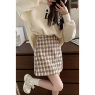 蓉月閣秋冬毛呢格子半身裙女2024新款大碼高腰短裙法式顯瘦包臀A字裙女 主圖款 S 建議【80-95斤】