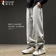 啄木鳥(niǎo)（TUCANO）休閑褲男春秋季重磅美式嘻哈字母潮束腳褲子寬松新款運動(dòng)褲男褲 花灰 3XL 【適合180-200斤】