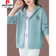 皮爾卡丹新款短外套女春秋百搭氣質(zhì)女裝通勤風(fēng)連帽毛衣外套女外搭針織開(kāi)衫 A藍色 L(110斤-140斤)