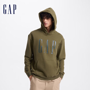 Gap男女裝字母logo印花連帽抓絨長(cháng)袖口袋衛衣上衣609135 綠色 170/92A(M) 亞洲尺碼
