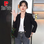 皮爾卡丹小西裝短款外套女士2025春秋新款氣質(zhì)小個子時尚休閑西服上衣商務(wù) 黑色 S (建議95斤內(nèi))
