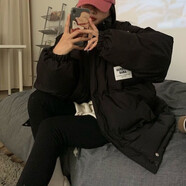 青少女生初中生羽絨服女孩加厚短款東北女冬季中學(xué)生韓版面包服外套 黑色 加厚現(xiàn)貨 S 90-115斤不拍大