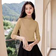 熙世界肌理蕾絲打底衫女2024秋冬新款花邊半高領(lǐng)內(nèi)搭長(zhǎng)袖T恤上衣 淺卡其 XL