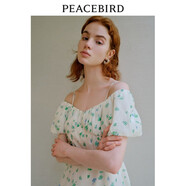 太平鳥(niǎo)夏季法式碎花連衣裙氣質(zhì)收腰短款肌理裙子女士 綠色紋樣 M