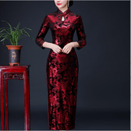 ROAR UTHAUG金絲絨長(zhǎng)款旗袍女修身中老年大碼長(zhǎng)袖 媽媽2025春秋裝 1260長(zhǎng)款 6XL