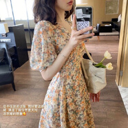 Radinka2025夏季新款氣質(zhì)系帶蝴蝶結(jié)收腰連衣裙女A字裙子潮XMM 碎花雪紡黃色雛菊 2XL