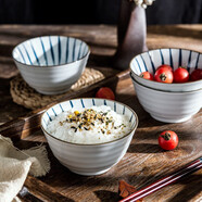 億嘉 陶瓷飯碗日式釉下彩水果碗微波爐碗家用碗 蘭草4.5英寸飯碗4只裝