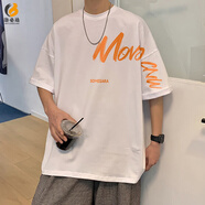 洛必達(dá)克萊因藍(lán)短袖T恤男夏季寬松國(guó)潮小眾五分半袖ins大碼體恤 白色 T103MovoCNW M(165cm/110斤)