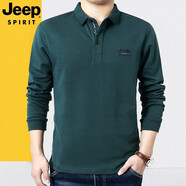 JEEP SPIRIT吉普休閑t恤男長(zhǎng)袖商務(wù)休閑翻領(lǐng)中青年春秋季純色T恤打底衫6065 墨綠XZ6065 M