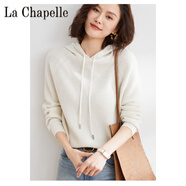拉夏貝爾（La Chapelle）100純羊絨衫春秋帶帽羊毛衫女連帽加厚白色毛衣短衛(wèi)衣針織帽衫韓 純100自動發(fā)熱白色 純100自動發(fā)熱L
