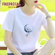 fredrical媽媽裝短袖T恤女白色半袖百搭顯瘦新款時(shí)尚潮流寬松體恤休閑上衣 小魚(yú)兒 M 80-100斤