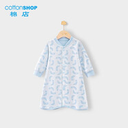 棉店嬰兒睡袍春秋純棉兒童家居服冬薄款睡裙防踢護肚寶寶睡衣秋裝 淺藍色 100