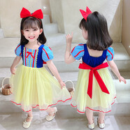 圣笑童裝女童連衣裙愛(ài)莎公主裙子夏款小女孩學(xué)生夏季裙子女童白雪公主裙超仙艾莎演出服 白雪公主裙+發(fā)箍 110碼建議身高100-110cm (3-4歲)