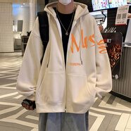 貓霓美式衛(wèi)衣外套男春秋季寬松2024冬季加絨加厚連帽拉鏈開(kāi)衫衣服夾克 杏色 XL【建議體重115-145斤左右】