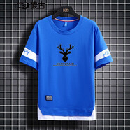 浪古純棉夏季短袖T恤男士圓領(lǐng)半袖男裝休閑衛t青少年學(xué)生衣服打底衫 390-15藍色 2XL