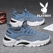 花花公子（PLAYBOY）男鞋秋季新款透氣軟底網(wǎng)面鞋子男時(shí)尚休閑運(yùn)動(dòng)鞋百搭飛織板鞋男 PL220235藍(lán)色 39