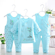 凡不了嬰兒棉衣套裝雙背帶褲加厚冬季0-1-2歲男女寶寶新生兒衣服三件套 樹(shù)之歌藍色 90 碼80-90CM