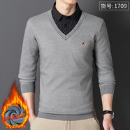 prenomen冬季保暖襯衫男假兩件冬季商務(wù)休閑長(zhǎng)袖襯衣加絨加厚中老年針織 09 L
