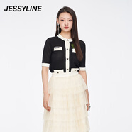 Jessy line夏季專柜款 杰茜萊黑色短薄款針織衫女 321204206 黑色 XS/155