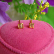 芙蕖999足金方形黃金耳釘四方圖形幾何耳針韓版方塊個(gè)性情侶時(shí)尚耳棒 直針?lè )叫味?.33克單只價(jià)