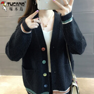 啄木鳥(niǎo)早春秋季2025年女裝外套上衣歐貨慵懶風(fēng)毛衣女針織開(kāi)衫春天毛衫 103黑色2025 2XL 【建議131斤-140斤】