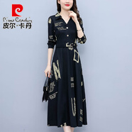 皮爾卡丹高端媽連衣裙2025春秋新款遮肉顯瘦感時(shí)尚洋氣別致漂亮裙子 藏青色【休閑/百搭/氣質(zhì)/時(shí)尚/別 2XL 135斤內(nèi)