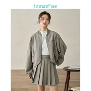 茵曼（INMAN）休閑短款外套春秋季女裝新款立領(lǐng)拉鏈棒球服 貴族灰 S