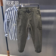 歐索狼（OUSUOLANG）春秋季純色錐形蘿卜休閑褲男韓版潮流百搭彈性小腳長(cháng)褲上班褲子男 綠色 31