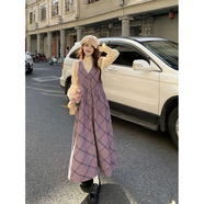 諾兮紗套裝女2025春季新款溫柔甜美風(fēng)v領(lǐng)格紋毛呢背心連衣裙泡泡袖上衣 內(nèi)搭上衣 單件 S 80-90斤