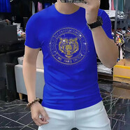 匡都（KRDUGBR）香港潮牌冰絲短袖T恤男夏季半袖打底衫寬松大碼胖子男裝休閑夏裝 藍色-A56 4XL 【170-185斤】