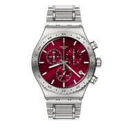斯沃琪（Swatch）瑞士手表 金屬系列 色彩金屬·酒紅 三眼計(jì)時(shí)男女情侶石英表 YVS499G