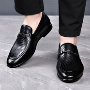 波佐斯（POEZONIS）男鞋夏季鏤空皮鞋男士真皮透氣商務(wù)豆豆鞋套腳懶人沖孔涼皮鞋男 黑色 38