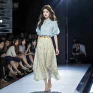 瑪嬌媚（Majiaomei）連衣裙女夏季套裝女裝2025年新款法式茶系穿搭中長(zhǎng)款碎花裙子女 上衣+半身裙 S