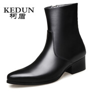 柯盾（KEDUN）馬丁靴男秋冬季中幫皮靴切爾西靴男士高幫皮鞋英倫加絨加厚高跟靴子潮 黑色（單靴） 42