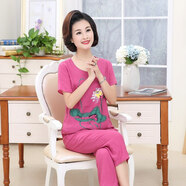 花陌田【上衣+褲子】夏季中老年人女裝絲麻短袖兩件套裝寬松大碼媽媽裝