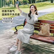 譚飛【知書連衣裙】高級(jí)感條紋拼接優(yōu)雅氣質(zhì)裙子2024年新款夏季女 綠條紋【現(xiàn)貨】 XL