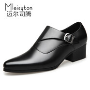 邁爾司騰（Mleisyton）男鞋秋季2022新款韓版休閑男士高跟鞋真皮尖頭英倫風商務正裝皮鞋男潮 黑色 40