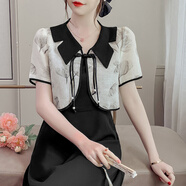 簡(jiǎn)丹柔吊帶裙外搭開(kāi)衫女夏季配長(cháng)裙的坎肩短袖新中式盤(pán)扣薄披肩裙子 黑色吊帶 S