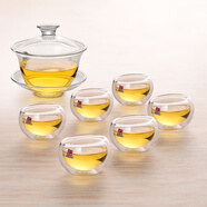 一屋窯制品杯雙層隔熱耐熱玻璃杯功夫茶具茶杯品茗杯高透耐溫差茶具配件 雙層一口杯+蓋碗 40ml 6只