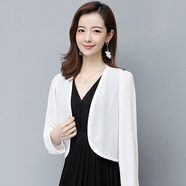 在禮小披肩夏季新款薄款雪紡女裝短款氣質(zhì)配裙子外搭開(kāi)衫上衣旗袍外套 白色(長(cháng)袖) L