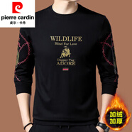 皮爾卡丹（pierre cardin）純棉t恤男士春秋季新款休閑印花圓領(lǐng)衛(wèi)衣男打底體恤衫男裝秋裝 2211紅色加絨 190/4XL190-210斤