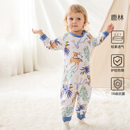 歐孕（OUYUN）寶寶純棉睡袋嬰兒睡衣春秋男女孩連體衣兒童防踢被家居服四季通用 鹿林(吸濕排汗透氣不悶) 80 cm 【建議身高：80cm-90cm