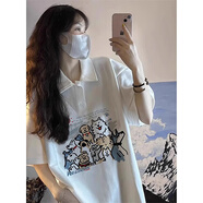 LDBE純棉Polo領(lǐng)短袖女2025新款美式復古學(xué)院風(fēng)體恤半袖上衣夏oversize 白色 M