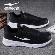 鴻星爾克（ERKE）男鞋秋冬鞋運動(dòng)鞋輕便防雨水防滑鞋子皮面軟底跑步鞋緩震休閑鞋子 正黑-網(wǎng)面3291 44