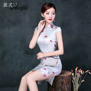 奧絲婕（Aosijie）輕奢品牌真絲旗袍夏季新款復古改良時(shí)尚桑蠶絲日常短款修身連衣裙 款式十五 S