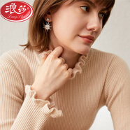 蕉京木耳花邊半高領(lǐng)羊毛衫女套頭毛衣短款秋冬加厚緊身針織打底衫顯瘦 米駝色 L